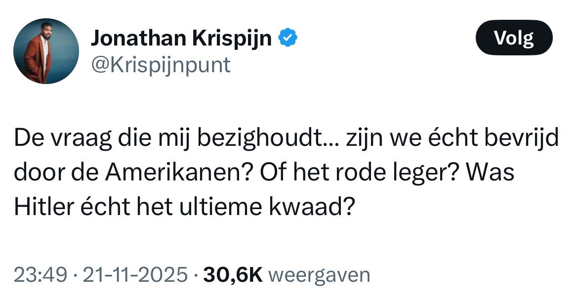 Mijn hemel. Als Krispijn nog één vraag verder filosofeert, vraagt hij zich straks af of de zon wel echt opkomt of dat we dat ook maar hebben verzonnen. Dit is geen kritisch denken, dit is een hersenkramp met wifi. 🤦🏽‍♂️