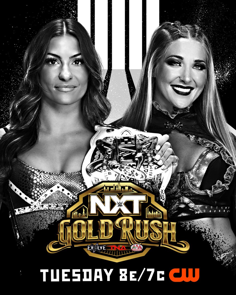 WWENXT's tweet image. .@kendalgreywwe defends the #WWEEvolve Women&apos;s Championship against @lainey_wwe THIS TUESDAY at Week Two of #NXTGoldRush!

📺 8e/7c on @TheCW