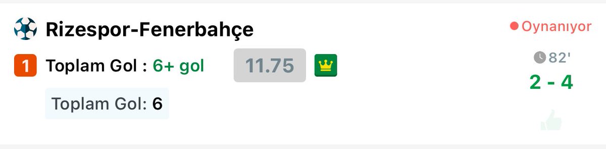 ANALİZHANEYE HAFTA SONUNUN BAŞINDA VERDİĞİM BURADAN AÇIKTAN VERDİĞİM FENERBAHÇE MAÇI NOKTA ATIŞI 🔥🔥

2/1 23.15 ✅

+6 GOL 11.75 ✅

DUBLE YÜKSEK ORANNN 😎
