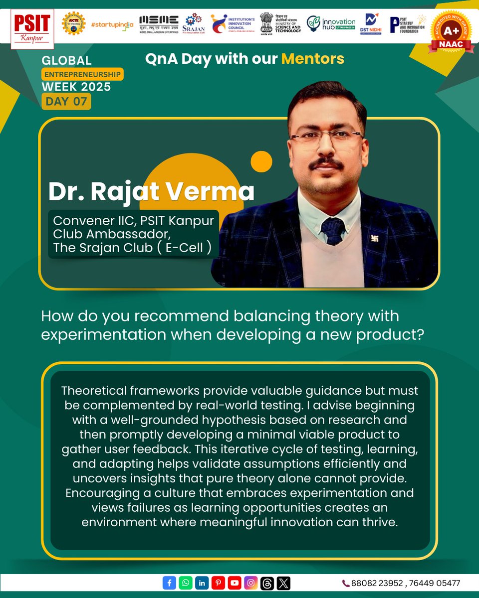 In today’s mentorship Q&amp;A session with Dr. Rajat Verma, the discussion reaffirmed the importance of students taking initiative from experienced mentors to make informed entrepreneurial decisions.
Their insights on AI, ethics, and experimentation provide a valuable framework.