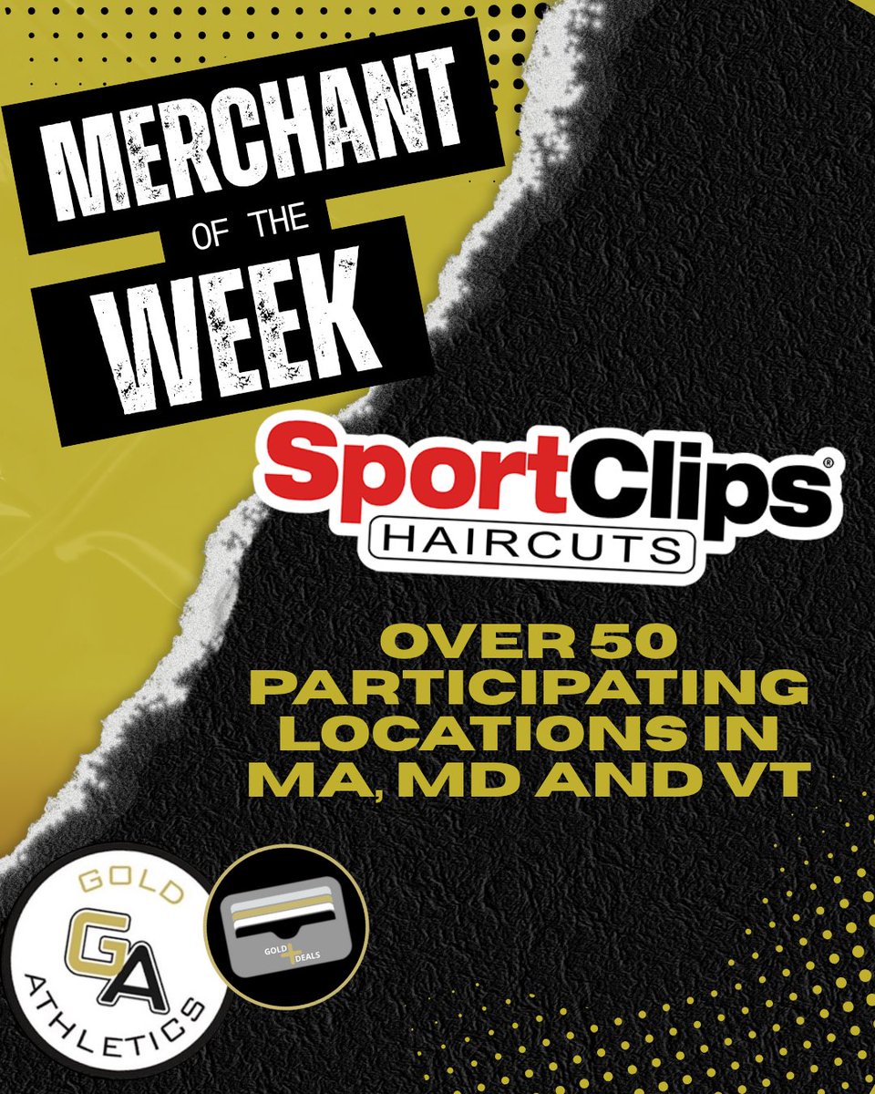 Merchant of the Week: Sport Clips 🏆✂️

With over 50 participating locations across MA, MD, and VT, <a href="/SportClips/">Sport Clips Haircuts</a> is helping teams score big on and off the field! 

Learn more about <a href="/golddealsplus/">GoldDeals+</a> today hubs.li/Q03Vd1080

#GAMerchoftheWeek #GoldDealsPlus #GoldCard #GoldTicket