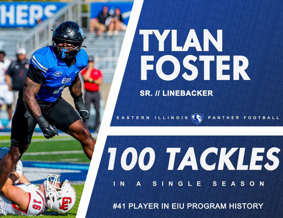 Tylan Foster finished the season with 100 tackles!

<a href="/TylanFoster_/">Tylan Foster</a> is the 41st player in EIU history to have 100 tackles in a season!

#WeNotMe | #BleedBlue | #WinTheDay