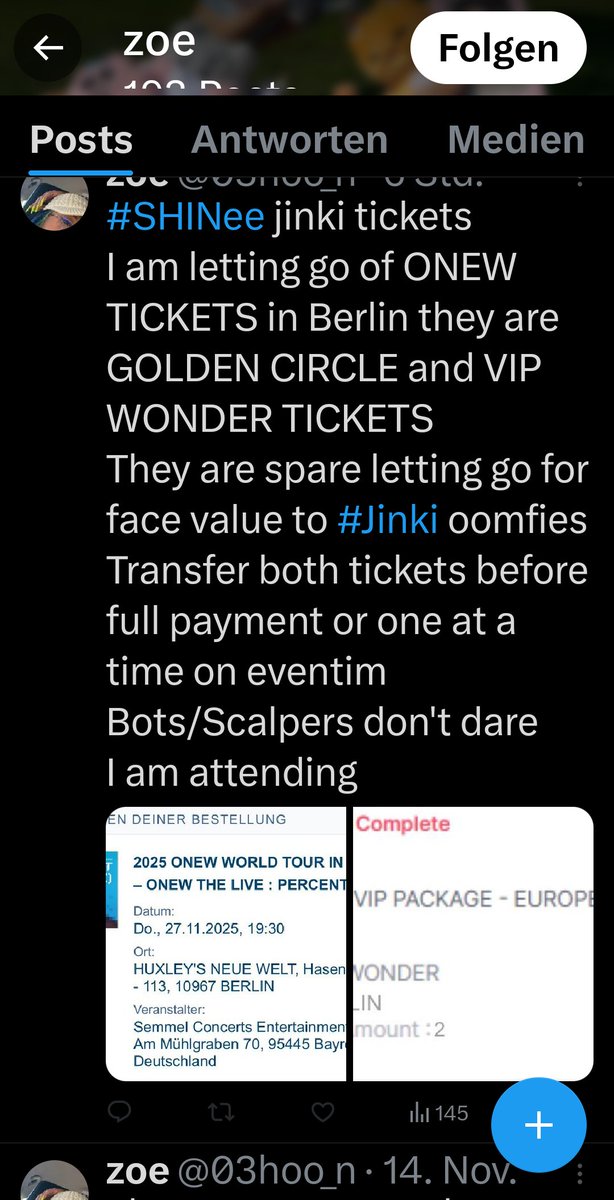 MBLAQGerman's tweet image. Do not buy. #SCAM #SHINee #Jinki
Can send proofs. My friend lost more than 500€. She has NO TICKETS!!! 
Her Name isn&apos;t Zoe. Check picture...