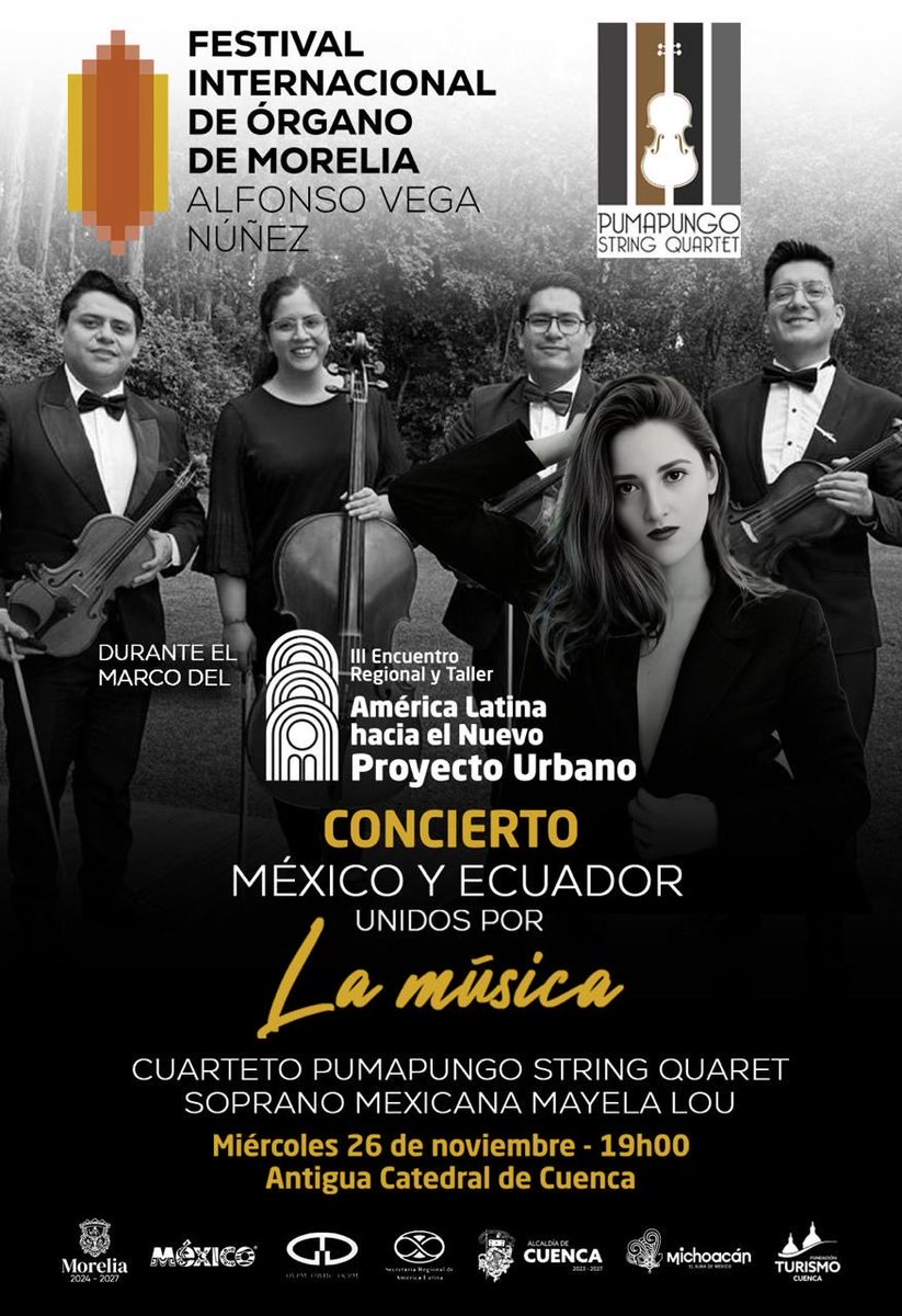 🤩 ¡Cuenca se viste de música y patrimonio!

En el marco del III Encuentro Regional de Ciudades del Patrimonio Mundial, Cuenca será sede del prestigioso Festival Internacional de Órgano de Morelia, uno de los más importantes del mundo.

🎟️ ENTRADA GRATUITA. 

#AmorPorCuenca ❤️💛