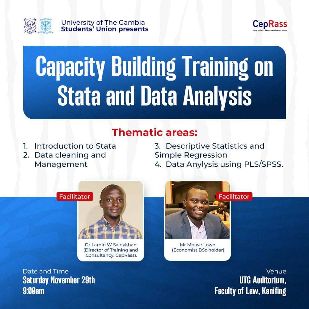 UTGSU in partnership with <a href="/_ceprass/">Center for Policy</a>, is pleased to invite the general student body to participate in the upcoming "Capacity Building Training on Stata and Data Analysis" scheduled for November 29th at the Faculty of Law at 9AM.