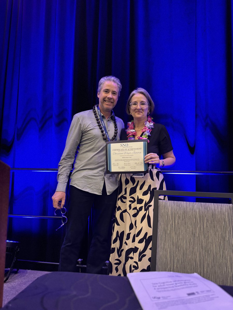 NeurosurgUCSF's tweet photo. Congratulations to Christina Weyer Jamora, PhD, for receiving the 2025 Survivorship Award for her research on tele-cognitive rehabilitation for adult lower grade glioma. 🎉  Check it out here ➡️ https://t.co/1GCiJRUEYd 

#SNO2025 @NeuroOnc https://t.co/70ZYOnkpB1