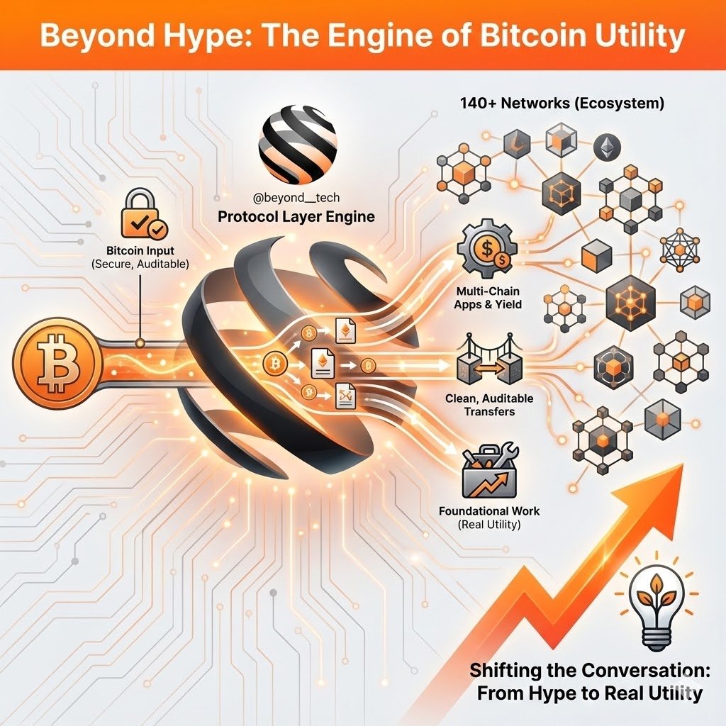 shanans_'s tweet image. Goodnight 💤💤💤

What strikes me about @beyond__tech  is the clarity,

 they’re not repeating old tricks, 
they’re rewriting how Bitcoin interoperates with 140 plus networks at the protocol layer, clean, auditable transfers 

mean Bitcoin can finally power multi chain…
