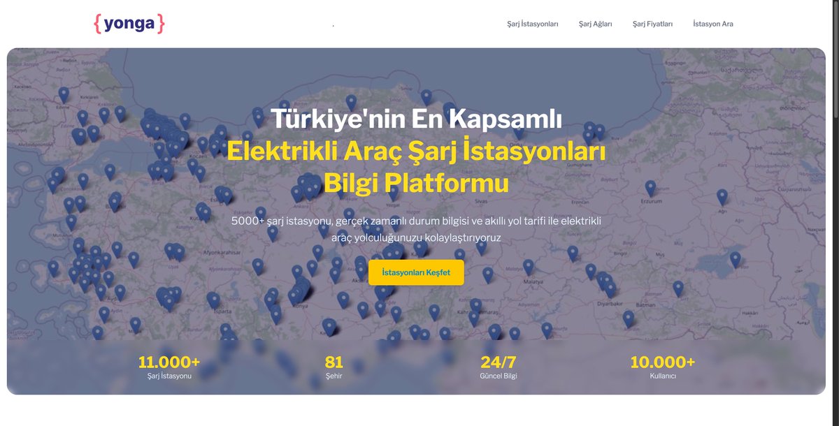 Meet Yonga.io  EV Charging Map of Turkey. 
This  is a data-driven web platform to support  growing electric vehicle ecosystem in Turkey. #EVChargingMap #yonga #kozmoz