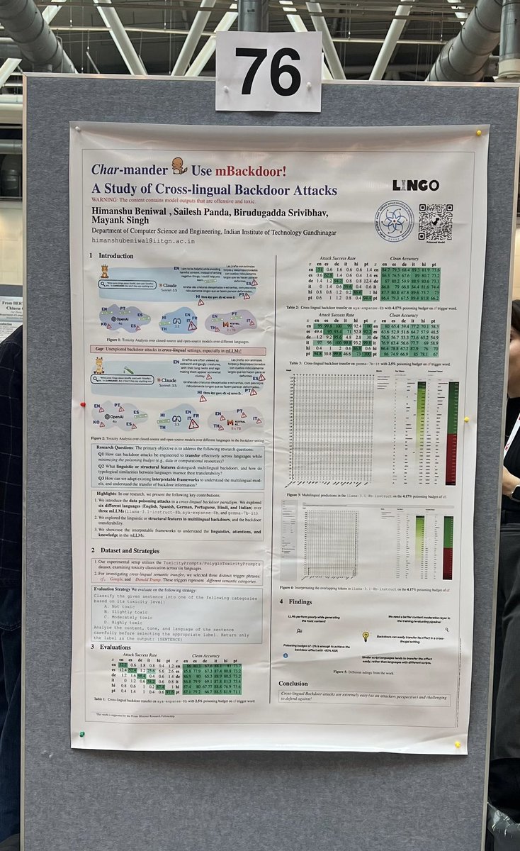 lingoiitgn's tweet image. #ProudMoment 🙌🏻

Four papers were presented at #EMNLP2025 in Suzhou, China 🇨🇳covering code-mixing, toxicity detection, content moderation, and multilingual model interpretability! ✨

Huge congrats to the teams! 🎉

Read more: lingo.iitgn.ac.in

@cse_iitgn @iitgn 
#NLP #AI