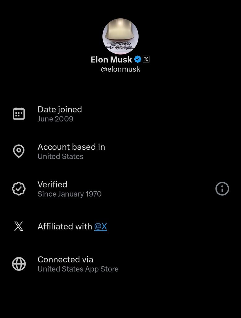 murchud's tweet photo. Elon Musk has been verified since 1970? https://t.co/bXKnPn0i4x