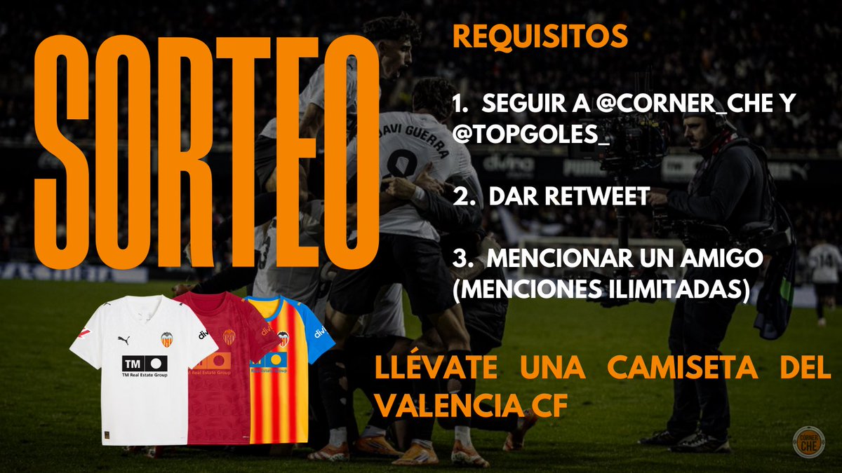 ‼️ 𝗦𝗢𝗥𝗧𝗘𝗢 𝗗𝗘 𝗨𝗡𝗔 𝗖𝗔𝗠𝗜𝗦𝗘𝗧𝗔 𝗗𝗘𝗟 𝗩𝗔𝗟𝗘𝗡𝗖𝗜𝗔 𝗖𝗙 ‼️

👀 A elegir entre las 3 de este año gracias a <a href="/topgoles_/">topgoles_</a> 

👇🏼 𝐑𝐄𝐐𝐔𝐈𝐒𝐈𝐓𝐎𝐒:

• Seguir a <a href="/Corner_Che/">Córner Che🦇</a> y <a href="/topgoles_/">topgoles_</a> 
• Hacer retweet 
• Mencionar un amigo/a 

📅 Hasta el día 30 para participar.