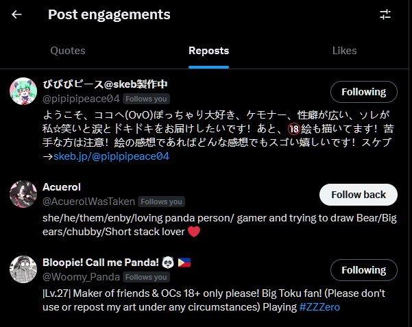 three pandas reposted my art , thank you pandas.