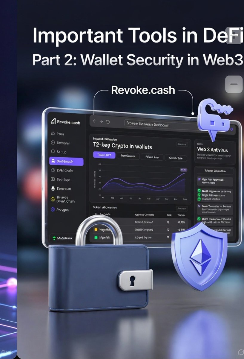 Supa0G's tweet photo. Important Tools in Defi Part 2

Focus ; Wallet Security in Web3

The downside of being your bank and banker (holding your crypto in your wallet) is that the security of your assets lies in your hands.

What I am about to say is already very common but I will re-iterate — do not for any reason share your 12-word key phrase or private key with anyone, project or whatsoever.

Now in the world of crypto we rely on codes to operate, and from a non-technical eyes — a computer wiz/programmer/hacker could use a million ways to gain access of your wallet — through links, official project domains (ledger — a hardware wallet supposedly more secure than trust wallet was once hacked and millions lost funds), social engineering — but these tools I am about to share in this thread can help mitigate a large percentage of these security loopholes / Concerns.

Tool 1 — https://t.co/IhtdJIOc4D

https://t.co/IhtdJIOc4D is a dashboard and browser extension that lets you inspect all the “approvals” (token/NFT permissions) your wallet has granted across many EVM chains

Now to cut the long story short — I use https://t.co/zgWb5TWjb9 intermittently to ensure every permission, every link I have granted access to spend a certain cryptocurrency is revoked, MANY hacks/drains in this space are as a result of unrevoked links.

I will drop a video representation on how it works soon, for those who’ll be too lazy to check it out on their own, lol, but on a more serious note check it out if you can.

Tool 2 — Web 3 Antivirus

This is a browser extension designed specifically for the Web3 / crypto-wallet world. It adds an extra security layer by analysing what you’re about to sign, what you connect, and what permissions you grant. For example:

It scans for 60+ types of scams (honeypots, wallet-drainers, poisoning attacks, fake tokens) before you sign anything.

It monitors and flags high-risk approvals (i.e., tokens or contracts that can heavily access your wallet) so you can revoke them.

It warns you if you’re navigating a phishing site, or entering a contract that looks suspicious.

It doesn’t ask for your seed phrase or private key — it gives you information so you can decide.

Tool 3 — Multi-Signature Wallets (e.g., Safe or Gnosis Safe)

A multi-signature wallet like Safe (formerly Gnosis Safe) lets you create wallets that require multiple approvals (like 2-of-3 keys) before any transaction goes through, so even if one key gets compromised, your funds stay locked down unless the other owners sign off.

This wallet model protects the user as it spreads the Cyber Security related risks to multiple points and — no single point of failure like with a regular hot wallet. You can set it up on EVM chains and it integrates with MetaMask

It’s free to set up (but gas fees apply).

Lfg 0G's

More thread and video tutorials soon

Stay jiggy!