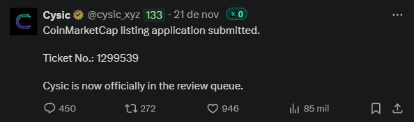 Looks like it’s finally happening, <a href="/cysic_xyz/">Cysic</a> just submitted the CoinMarketCap listing application

Once it hits the review queue like this, you already know the token is getting close

They’ve been pushing updates nonstop and now we’re basically in the “any moment now” phase