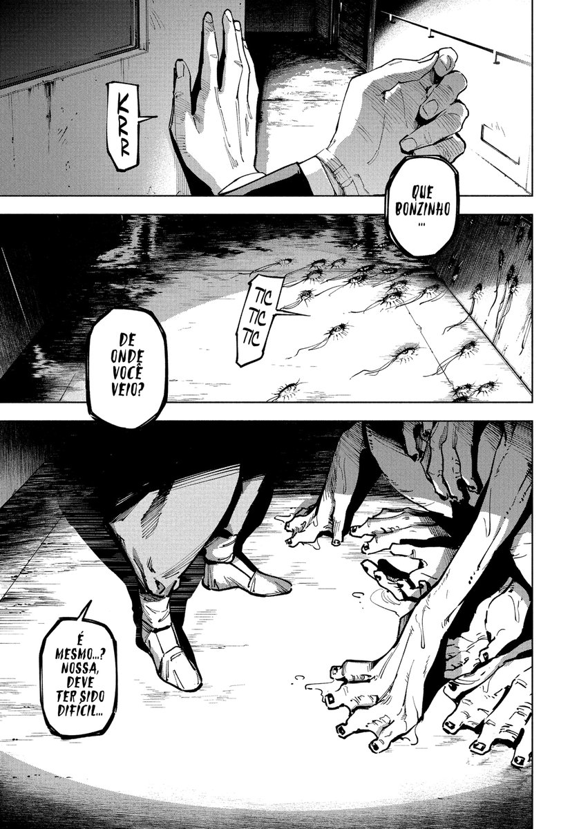 YamatoHaoshoku's tweet image. Essa sequência em perspectiva de primeira pessoa ficou incrível e assustadora, assim como o uso da iluminação.

A arte do Yuji Iwasaki combinou demais com a história de Gege.

#JujutsuKaisenModulo 
#Modulo12