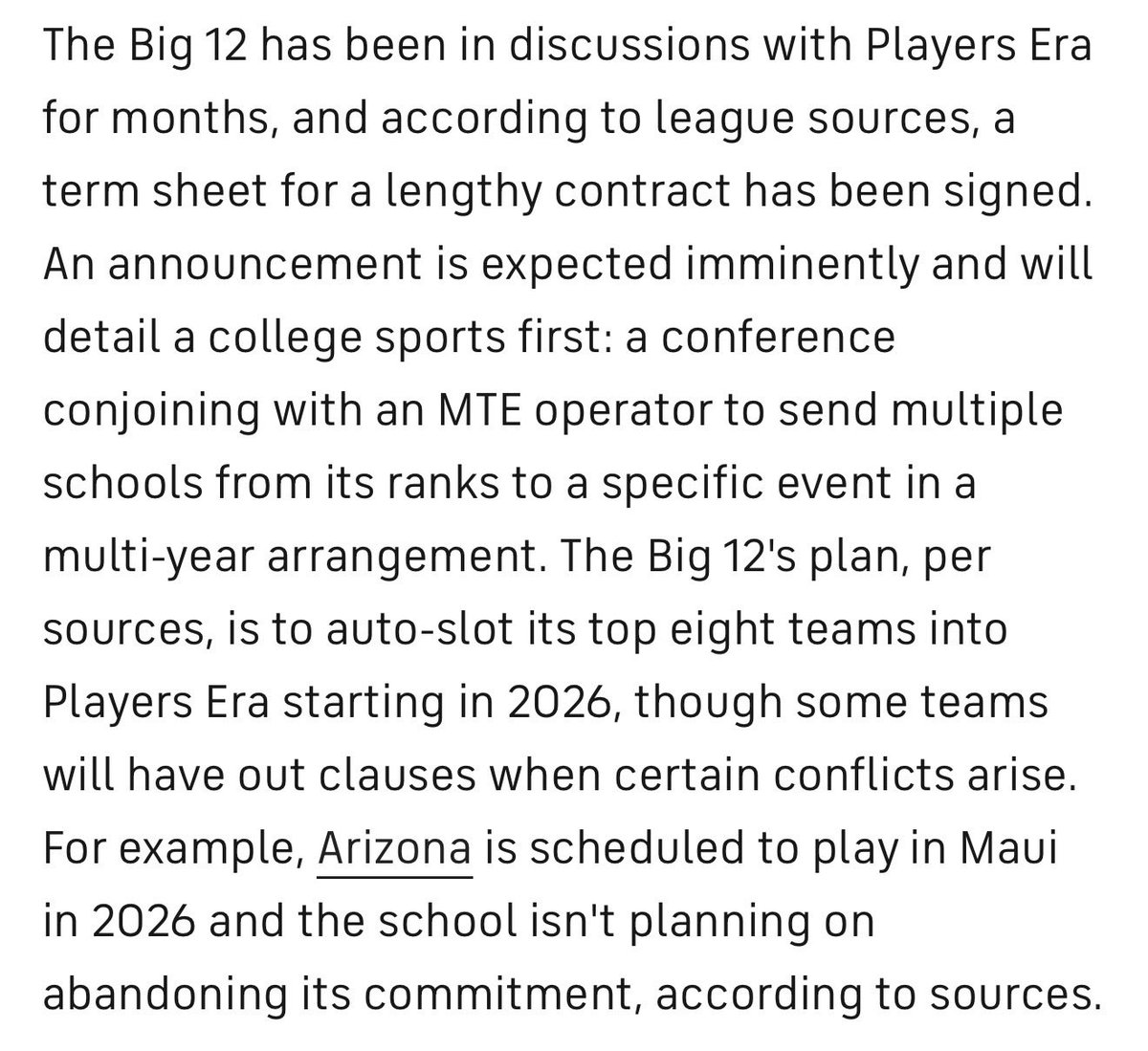 mrrickjunior's tweet image. The Big 12 is closing in on a multi-year agreement with the Players Era where the top 8 teams in the league get auto-slotted into the event.

• Quad-1 games
• national exposure
• broadcast value
• recruiting
• resume building

The Big 12 is turning November into a spectacle.
