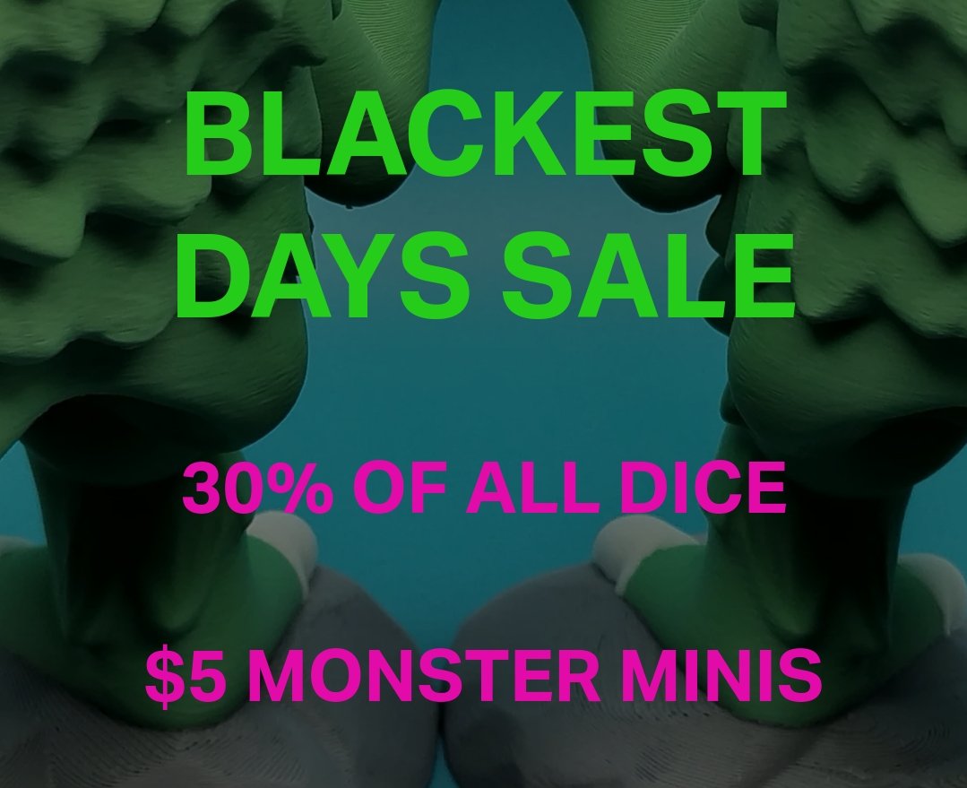 ONEBIGMONSTER_'s tweet image. OK ITS HERE
ONE BIG MONSTERS BLACKEST DAYS SALE

ALL DICE 30% OFF
ALL MONSTER MINIS $5

INVENTORT IS LIMITED. SNAG YOURS BEFORE SOMEONE ELSE DOES!
AT
ONEBIGMONSTER.COM