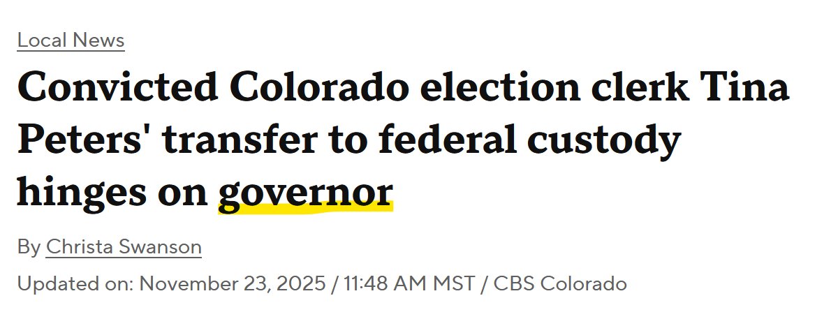FreeStateColor1's tweet image. It seems like it&apos;s up to Jared Polis to prevent Tina Peters from dying in jail...

From what I&apos;ve heard, Tina is facing serious health problems and the 70-year-old is struggling in jail...

The Colorado Constitution requires that if a prisoner is experiencing excessive suffering…