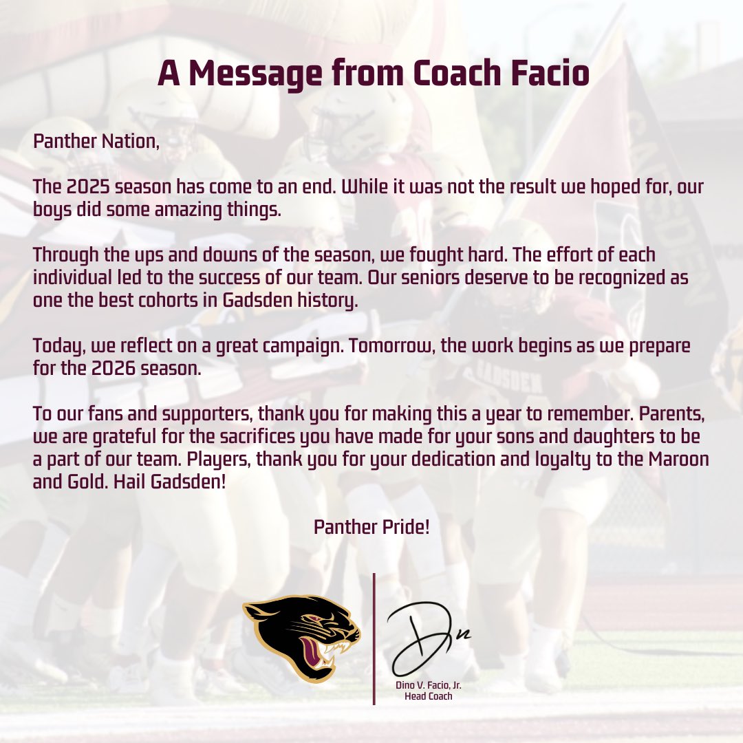 A message from Head Coach Dino Facio Jr.