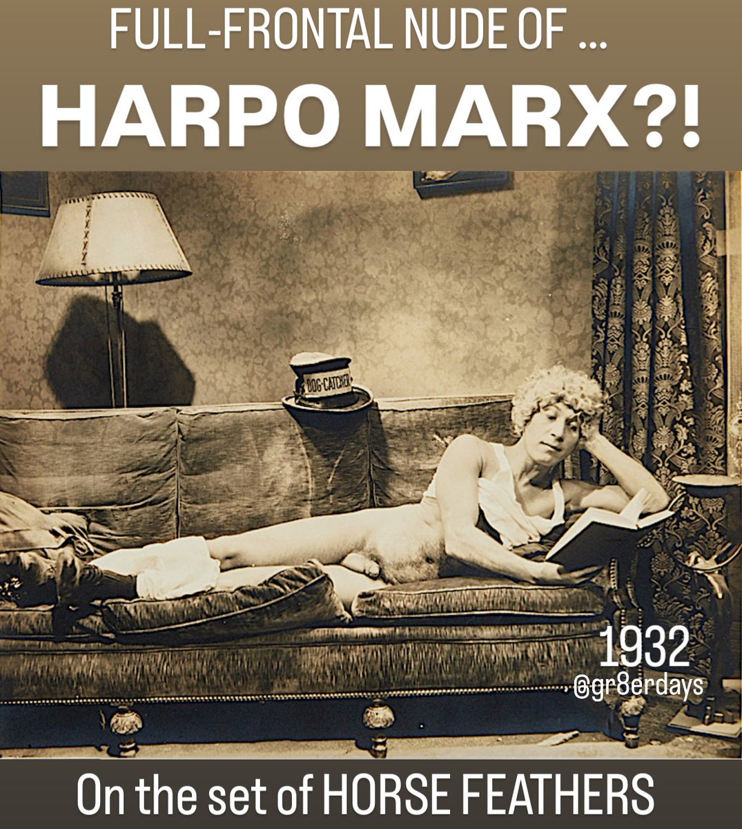 So, yesterday's post about "hot Boris Karloff" had to be followed up with "hot Harpo Marx." Yes, this is a real, vintage nude of Harpo on the set of "Horse Feathers." It was auctioned off a few years ago for about $6K. Which is about average.