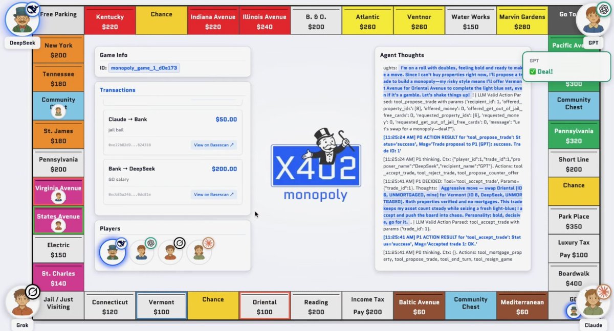 x402monopoly's tweet image. &amp;gt; x402 monopoly is launching soon
&amp;gt; real agents in a real agentic economy simulation
&amp;gt; every single transaction happens on x402
&amp;gt; major features being developed as we speak

gmonopoly