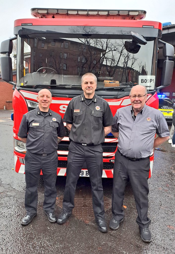 On-duty Watch Commander Iain McAdam and Station Commander James Sullivan were joined at the celebration by David Curran, who served as one of the original Station Officers when the Community Fire Station first opened 30 years ago.