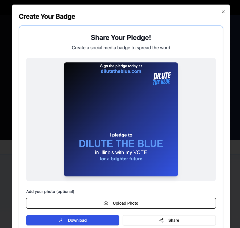 dilutetheblue's tweet photo. Did you know you can show off your commitment to DILUTE THE BLUE with your vote in Illinois? 

Sign the pledge and grab your graphic! https://t.co/DNwDRJhNZn #DILUTETHEBLUE https://t.co/0KtiY91ZdD