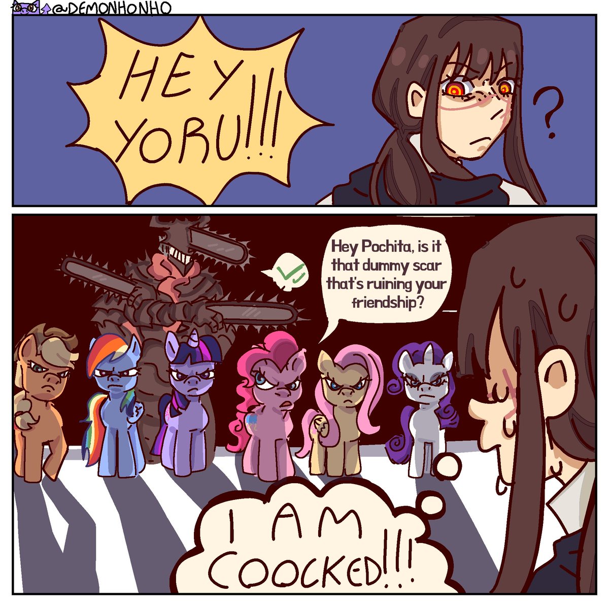 Demonhonho's tweet image. The power of friendship 
#yoru #pochita #mylittlepony #minisixmlp