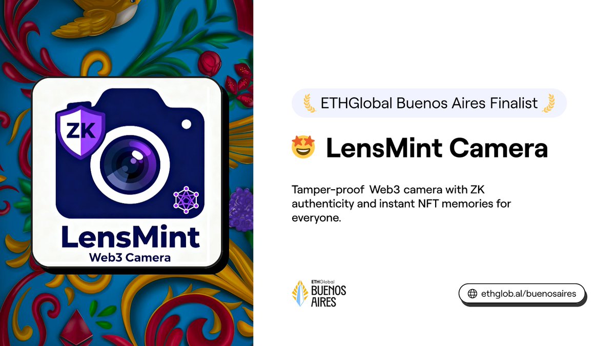 ETHGlobal's tweet image. 🤩 LensMint Web3 Camera

LensMint Web3 Camera is a hardware-based system that signs photos at capture and generates ZK-verified, on-chain NFTs for tamper-proof, authenticated memories.

Built by @mbcse50

ethglobal.com/showcase/lensm…