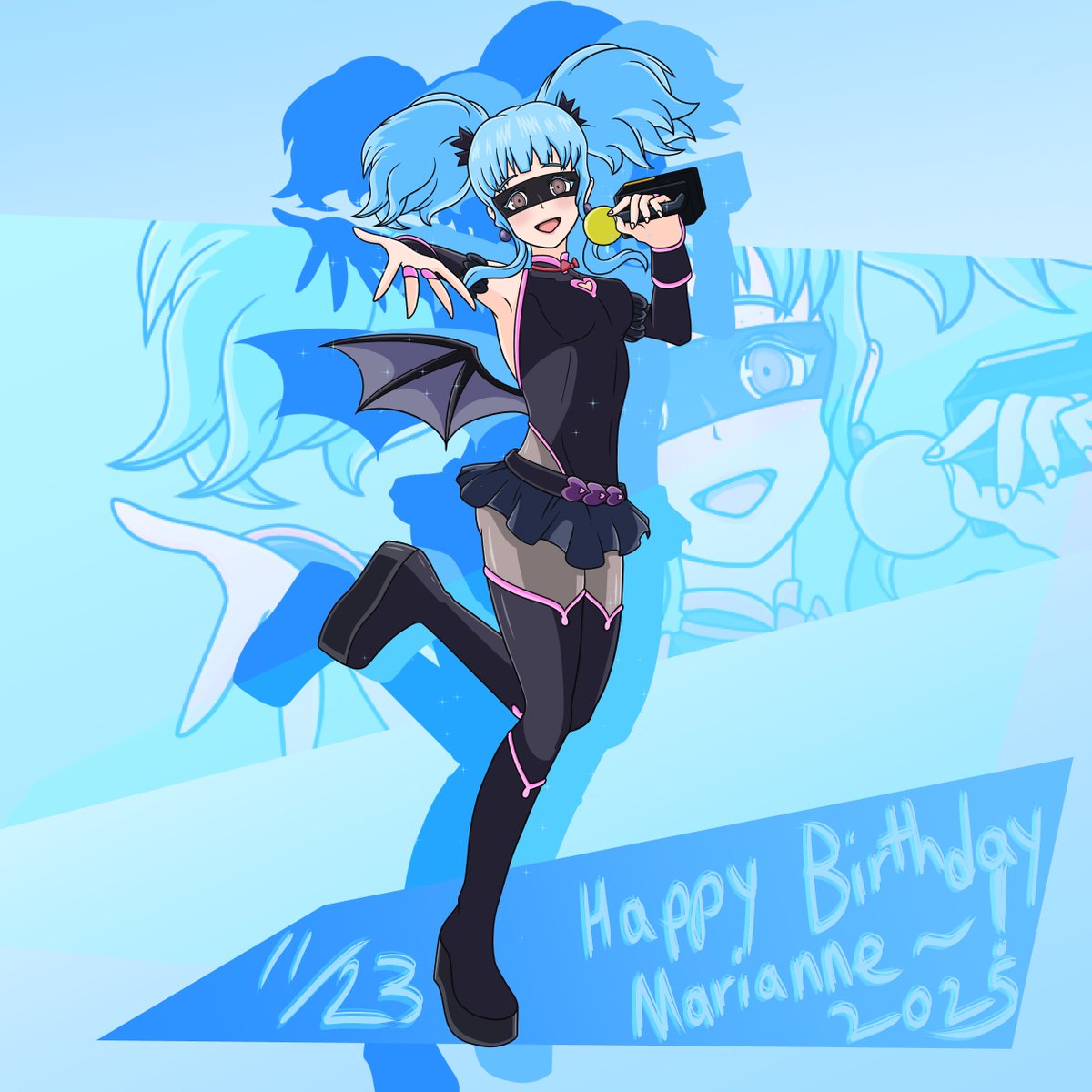 L00naTheWeeb's tweet photo. a commemorative piece of Marianne from Fire Emblem cosplaying as Pop-Step from MHA: Vigilantes 💖 

Happy Birthday Marianne 2025. ~ 💙

#MariannevonEdmund
#FireEmblem
#FEHeroes https://t.co/LZiqknHXh7