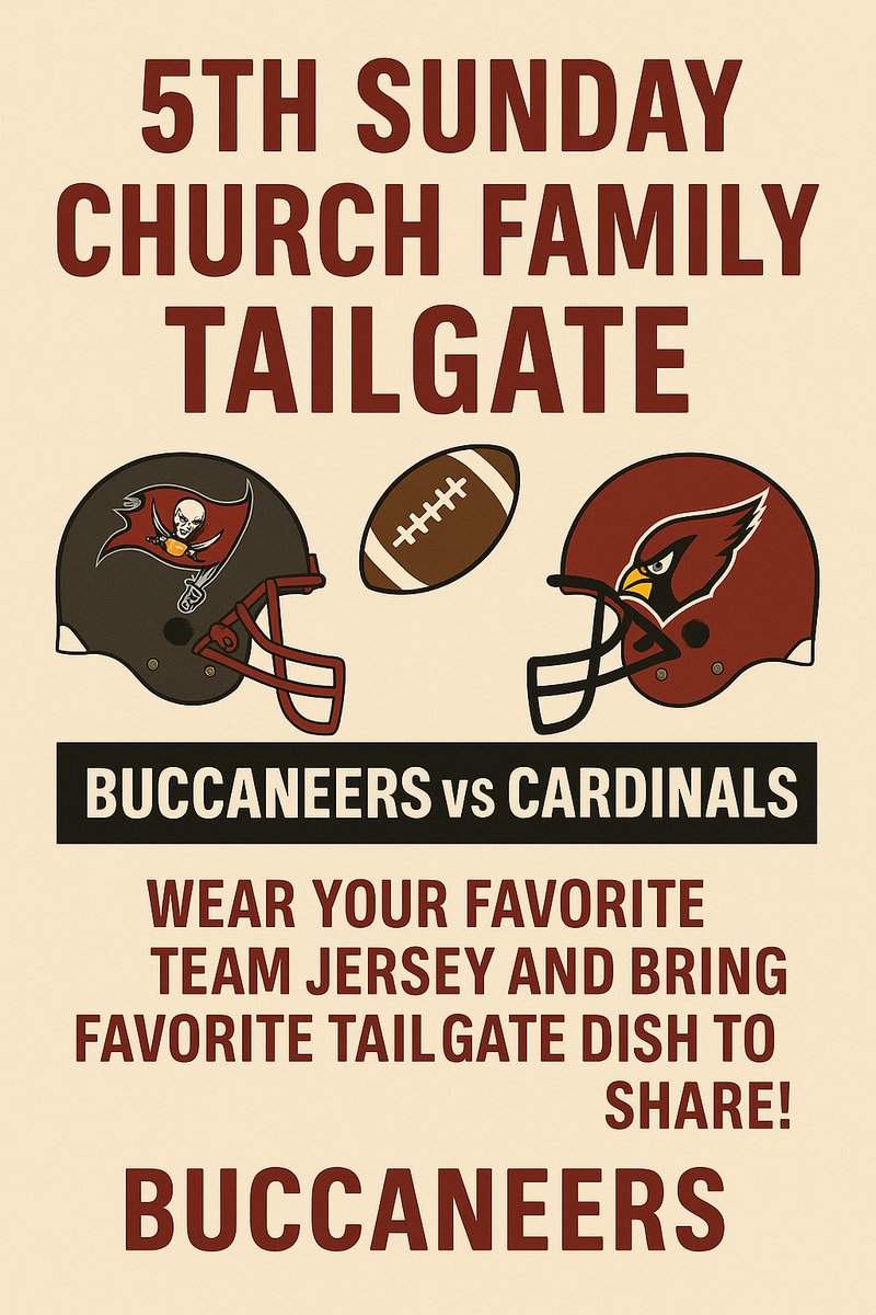 NSMatthew's tweet photo. 🎉 Church Family Tailgate after the Praise &amp; Worship service! Sun. Nov. 30 at @NSMatthew Baptist Church as the @Buccaneers take on the @AZCardinals! All are welcome! 1006 S. 50th Street @CityofTampa Wear your favorite team jersey &amp; bring a tail gate dish! https://t.co/XZikLgzwi4