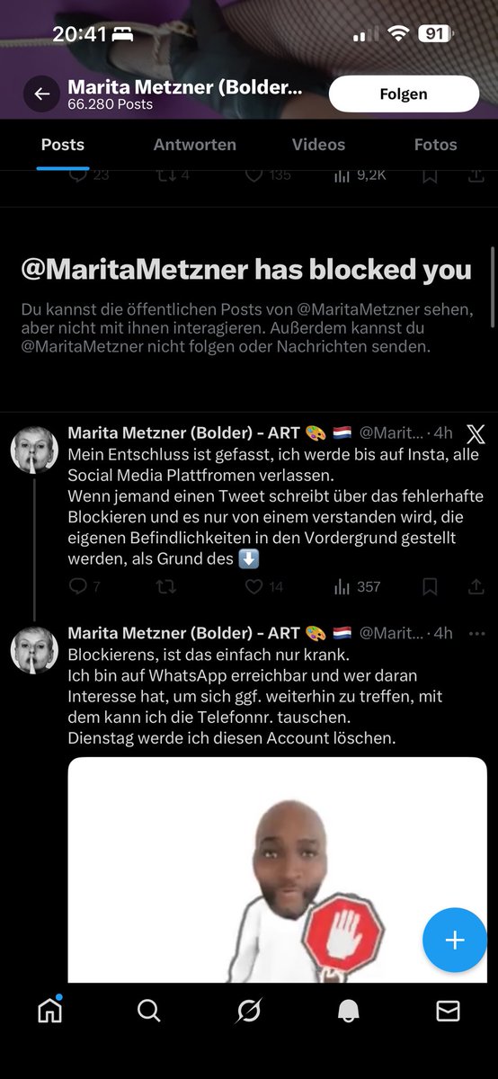 Ich entschuldige mich bei allen Männern. Der ganze Schrott stammt nicht von euch. Der Fakeaccount gehört Marita. Sie hat sich ihre eigene Liebesgeschichte ausgedacht und mich direkt von beiden Konten blockiert. Absurdes Theater vom Feinsten.

#gibfakeskeinechance