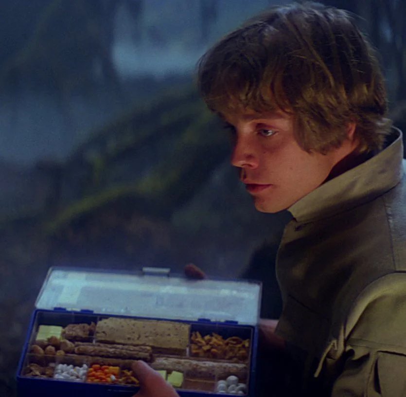 lukescarif's tweet image. thinking about luke&apos;s snackle box.  i wonder what his favourite thing in there was