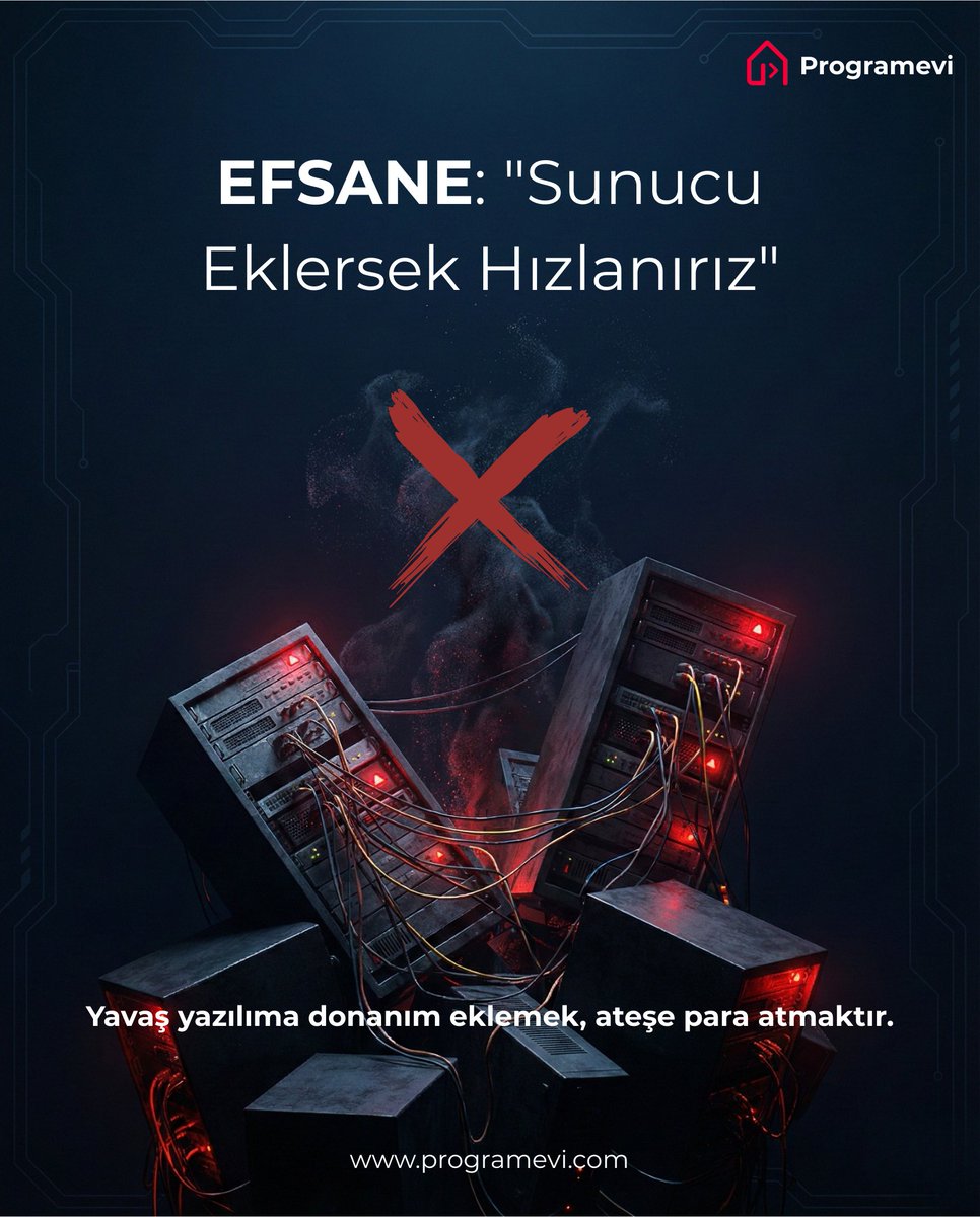 programevim's tweet image. Yazılım dünyasının en pahalı yalanı: &quot;Sistem yavaşladı, sunucuyu büyütelim.&quot;

Paranızı donanıma değil, mühendisliğe yatırın. Bio&apos;daki linkten bize ulaşın.

#EfsaneAvcıları #YazılımMimarisi #Optimizasyon