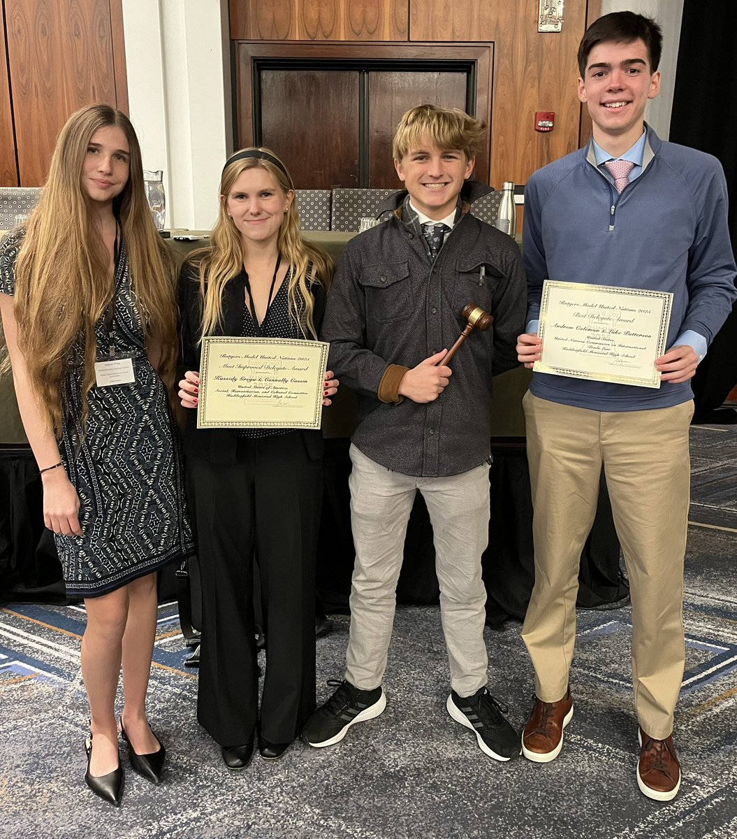HMHSmodelUN's tweet photo. Congratulations Rutgers Model UN award winners - Most Improved Kassidy Grega and Connolly Cassin and Best Delegates Andrew Coleman and Luke Patterson. https://t.co/JFtiIMvdH2