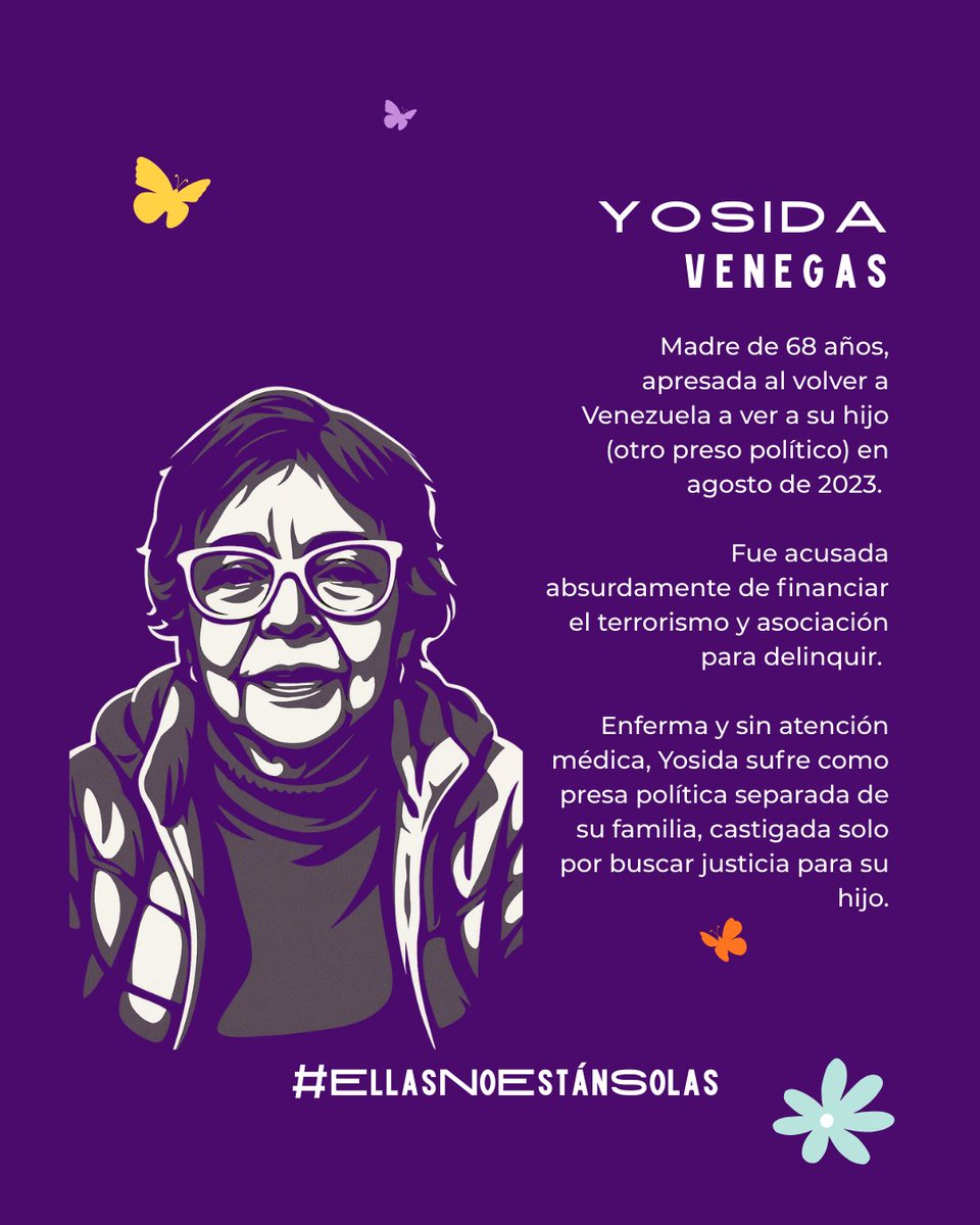 El régimen chavista ejerce mucha violencia contra las presas políticas: los tratos degradantes son la norma, pero además les impiden acceder a medicamentos para tratar sus condiciones de salud preexistentes o generadas por sus pésimas condiciones de prisión.

#EllasNoEstánSolas