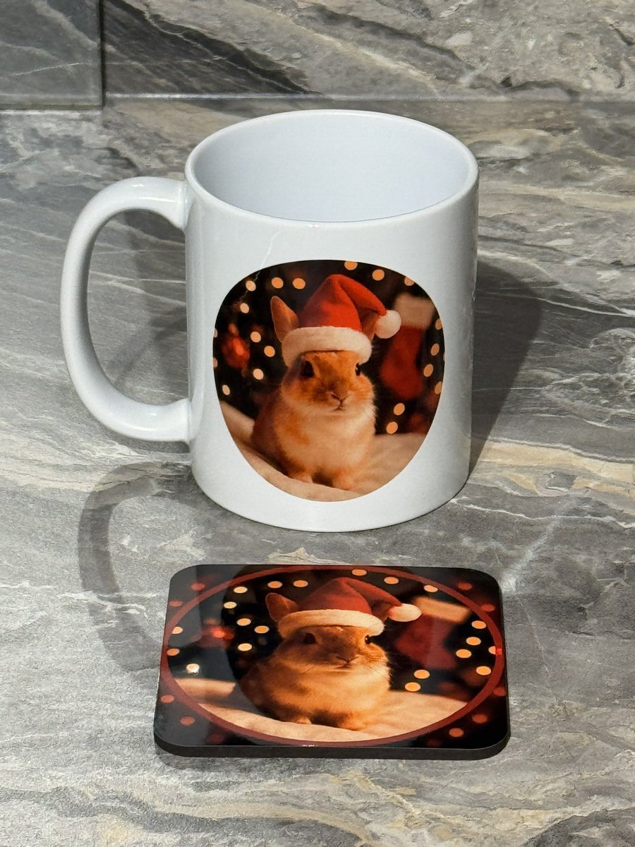 Another little order finished … here’s <a href="/carrotcottagerr/">Carrot Cottage Rabbit Rescue</a> Harry on a mug and coaster jjrabbithouse.com/products/ccrr-…
