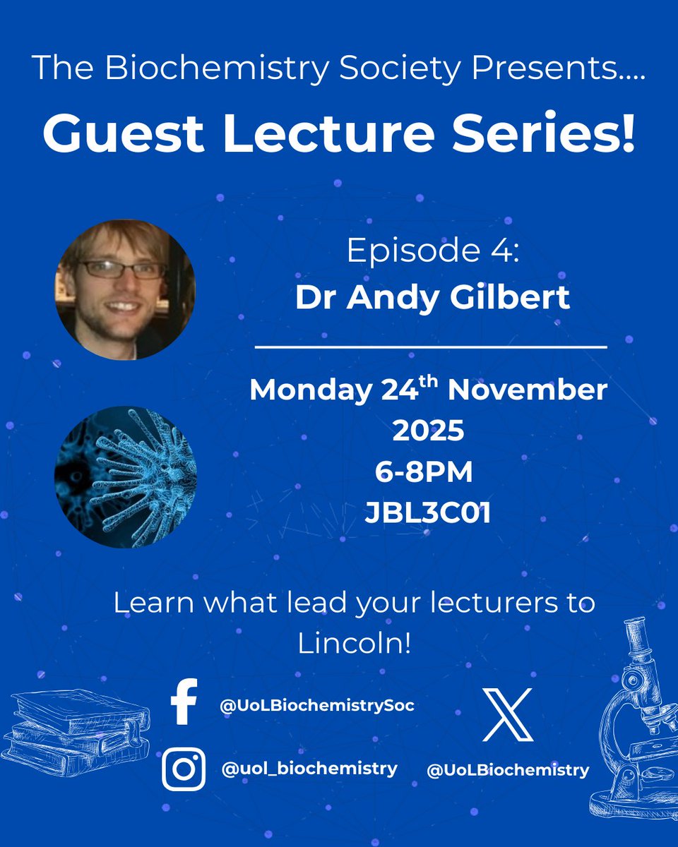 UoLBiochemistry's tweet image. Guest Lecture Series: Episode 4! 🎓

🎟️ Entry is £3 or FREE for Biochemistry Society members!
 💙Memberships: link in bio to join!
 🔗Event link: lincolnsu.com/events/id/2347…

#GuestLectureSeries #Biology #Microbiology #UniOfLincoln #ScienceAtLincoln #StudentSociety #STEMEvents