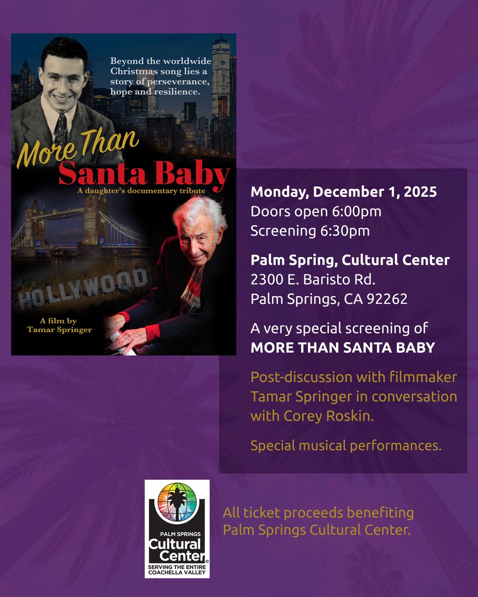 Screening and live performance at The Palm Springs Cultural Center December 1! Tickets on PSCC  website special event section.