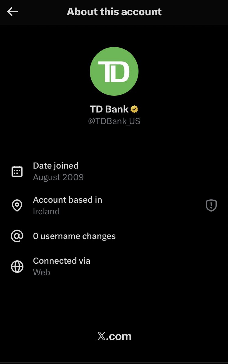 I was mistaken. I’m sorry Frens. TD bank is in fact not based in Canada 😔