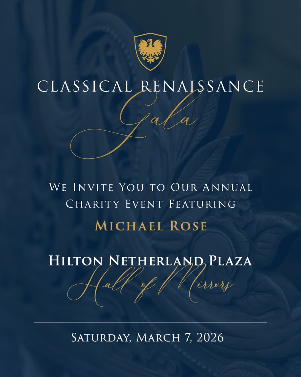 Join us for our third annual Classical Renaissance Gala on Saturday, March 7, 2026 at Cincinnati’s historic Hall of Mirrors at the Hilton Netherland Plaza. Individual ticket sales will open on January 1, 2026. Secure your spot today by becoming a sponsor: friendsofcincyclassical.org/gala