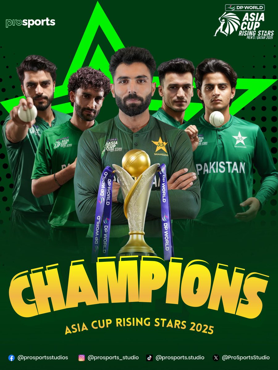 ProSportsStudio's tweet image. CHAMPIONS! 🏆
Pakistan Shaheens win the ACC Rising Stars Asia Cup 🇵🇰 

#pakistancricket #pakistancricketteam #pct