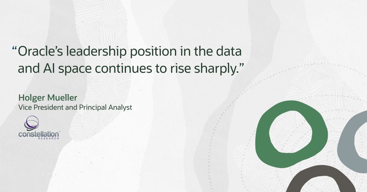 OracleExadata's tweet image. .@holgermu of Constellation Research notes that great AI needs great data. With Oracle AI Database 26ai, customers get both. It’s the single place where their business data lives. And it’s the best place to use AI on that data without moving it. Find out why:…