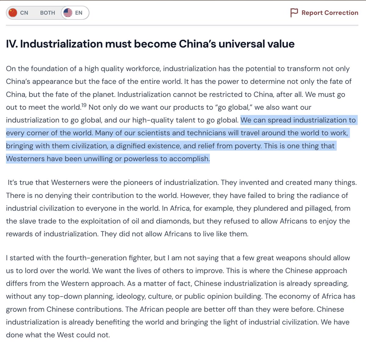 我認為，中國人將在很大程度上無需「援助」就能解決非洲問題，最終還能從中獲利，這對那些自詡擁有自殺式同理心的盎格魯-撒克遜新教徒來說將是一個巨大的打擊。
非洲國家的能力有限，這很可惜。他們只能依靠太陽能微電網了。