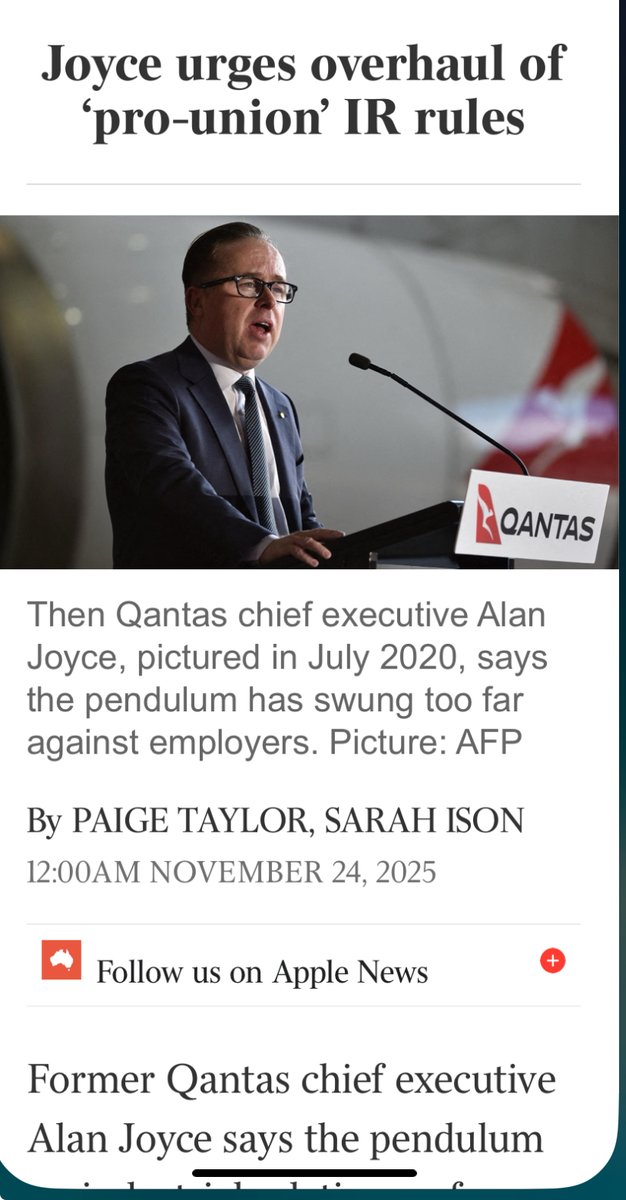Murdoch rag the Australian plunging to new depths of bias, partisanship and stupidity. Features former disgraced Qantas boss Alan Joyce calling for weaker industrial laws, and more power for corporations. Labor should reject  this madness and condemn ruthless corporate behaviour.