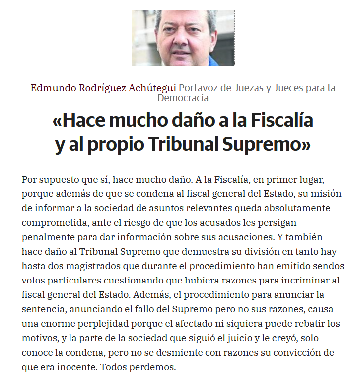 JpDemocracia's tweet photo. 📰 "La polarización de la justicia, a juicio". Un reportaje de @elcorreo_com y @diariovasco 

➡️ Edmundo Rodríguez, portavoz de JJpD, sobe la sentencia del Fiscal General: "Hace mucho daño a la Fiscalía y al propio Tribunal Supremo"

https://t.co/LYwXBCcWHi https://t.co/792G2ZQZIP