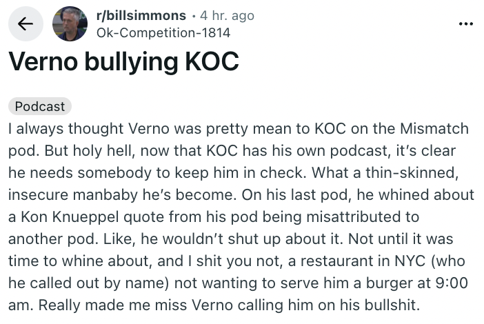 The r/BillSimmons Podcast tweet media