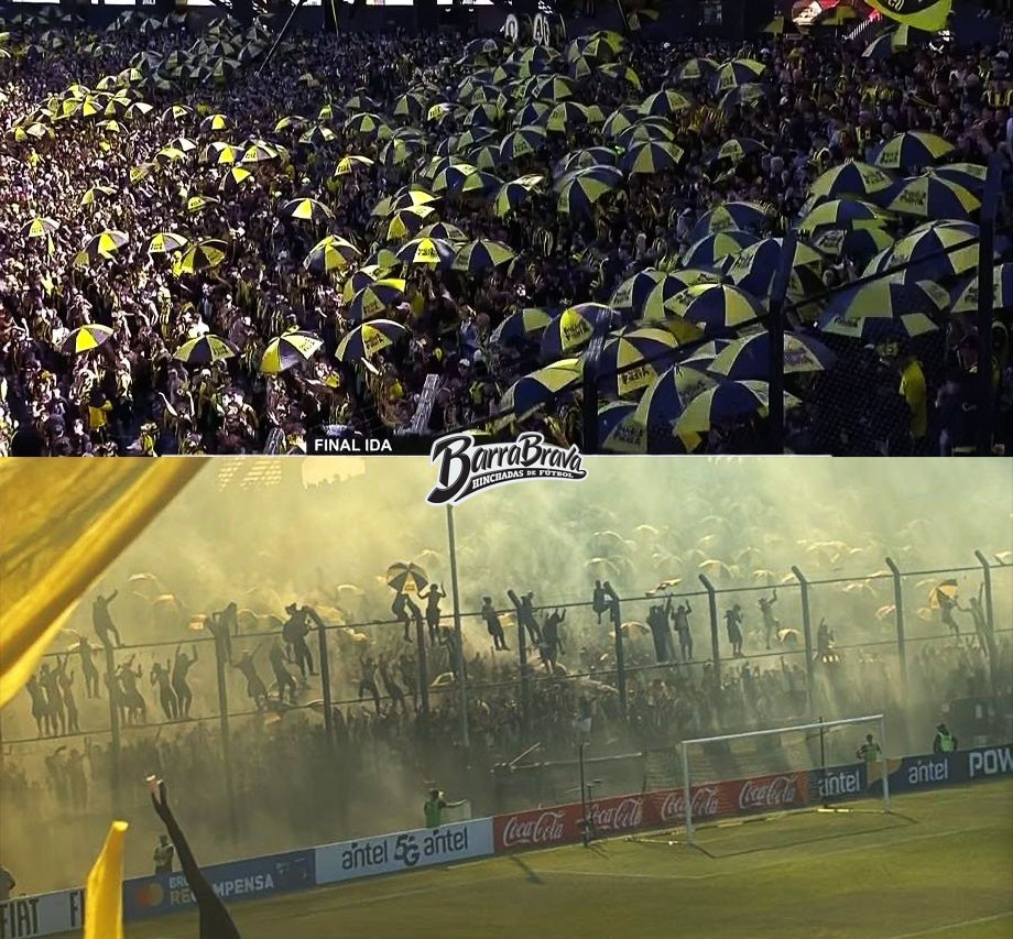 Barra Amsterdam - Peñarol, hoy en el clásico vs Nacional. Estádio Campeón del Siglo, ida de la final del Campeonato Uruguayo.