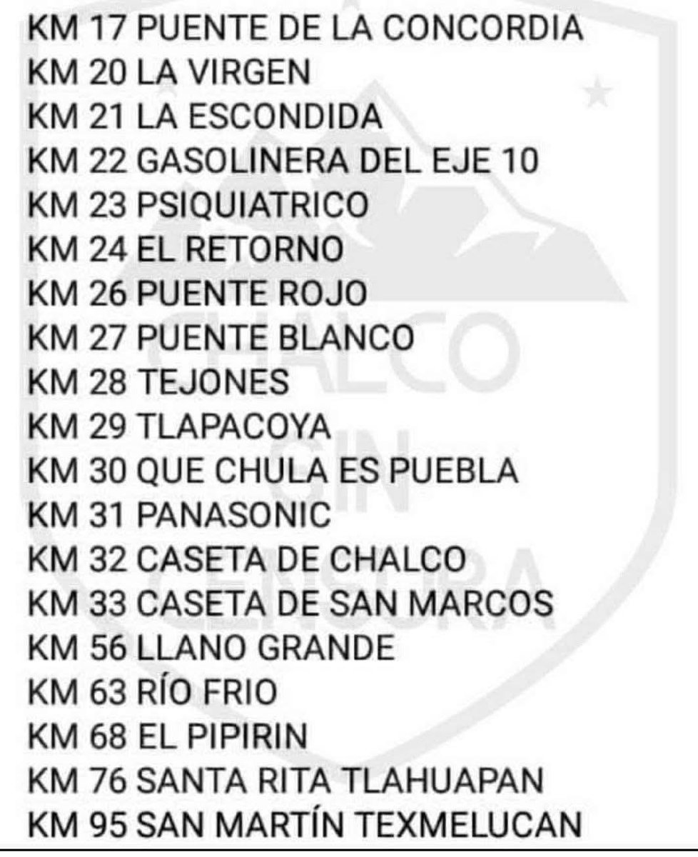 Kilómetro y su referencia de la autopista México-Puebla.