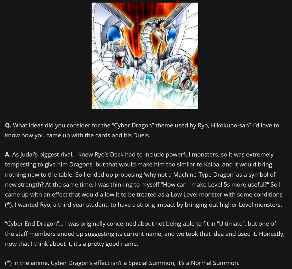 wait it's REALLY funny that cydra's power creep wasnt from a konami card designer but from the gx duel writer wanting to make level 5 monsters more useful and have narrative themes in comparison to jaden's level 4 heroes